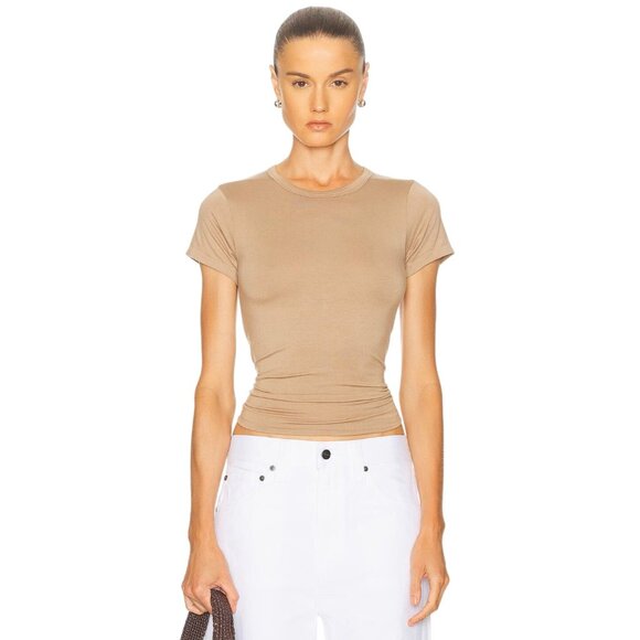 Eterne Fitted Crewneck Short Sleeve T-Shirt in Taupe Small New Womens Tee Top - Picture 1 of 13
